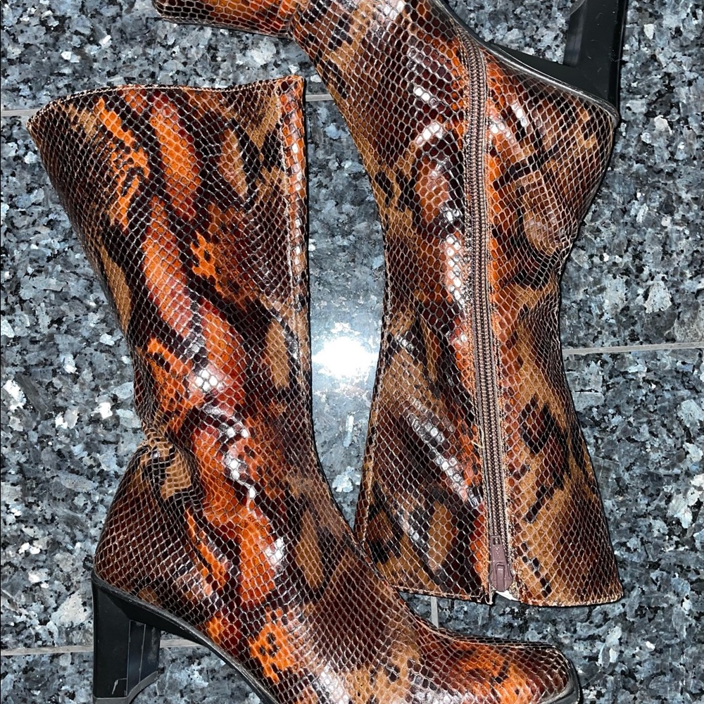 Cordani Snakeskin Leather Brown Mid Calf Boot Size 6 EU 36 Made In Italy - Picture 13 of 17